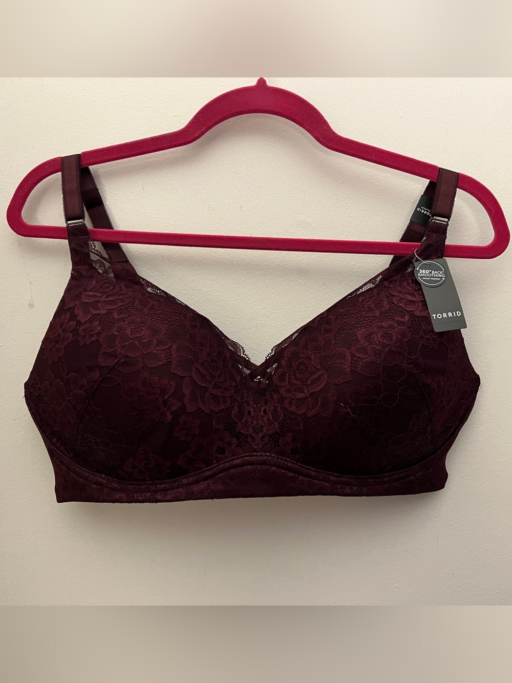torrid Burgundy Lace Full Coverage Bra 360 Back Smoothing 38DD NWT